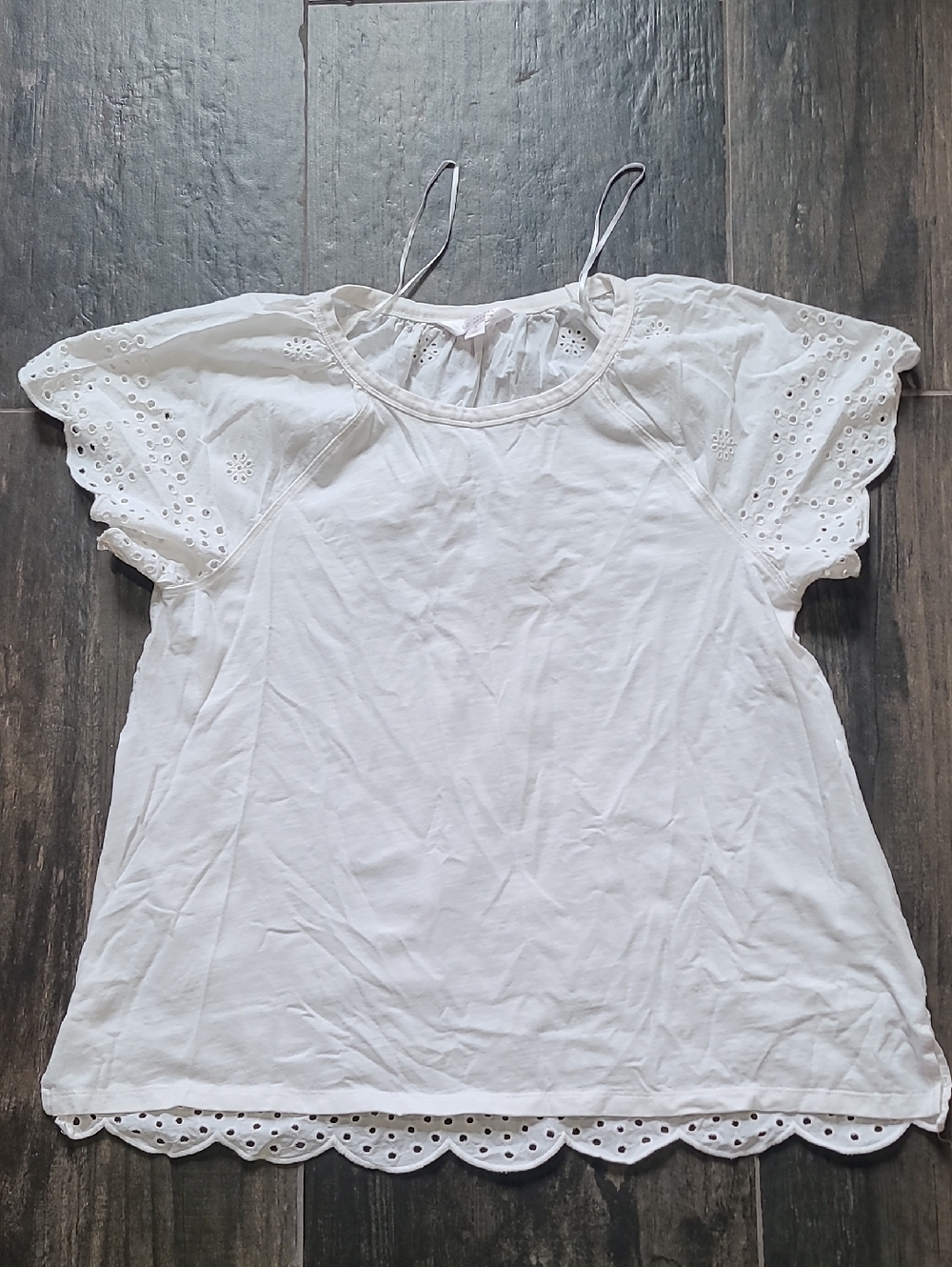 LC Lauren Conrad White Eyelet Flutter Sleeve Camisole Top
